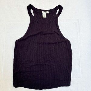 Bozzollo Blouse Womens Medium Black Athletic Rib Crop Ribbed Tank Top Y2K Casual